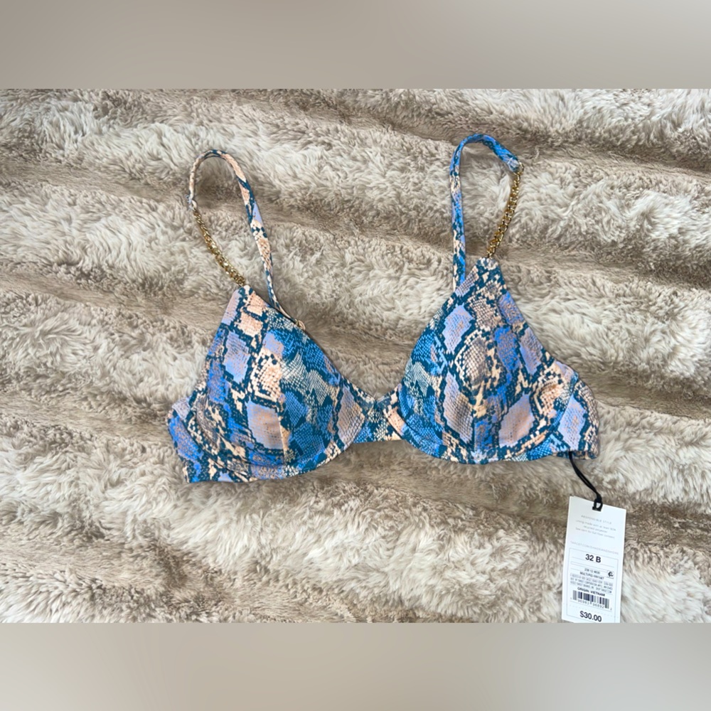 cute little snake print bikini top with gold chains